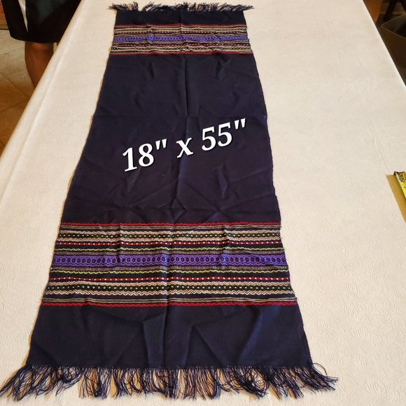 Lightweight Navy Blue Multicolor Design 18"x55" with Fringe Table Runner - Picture 1 of 4